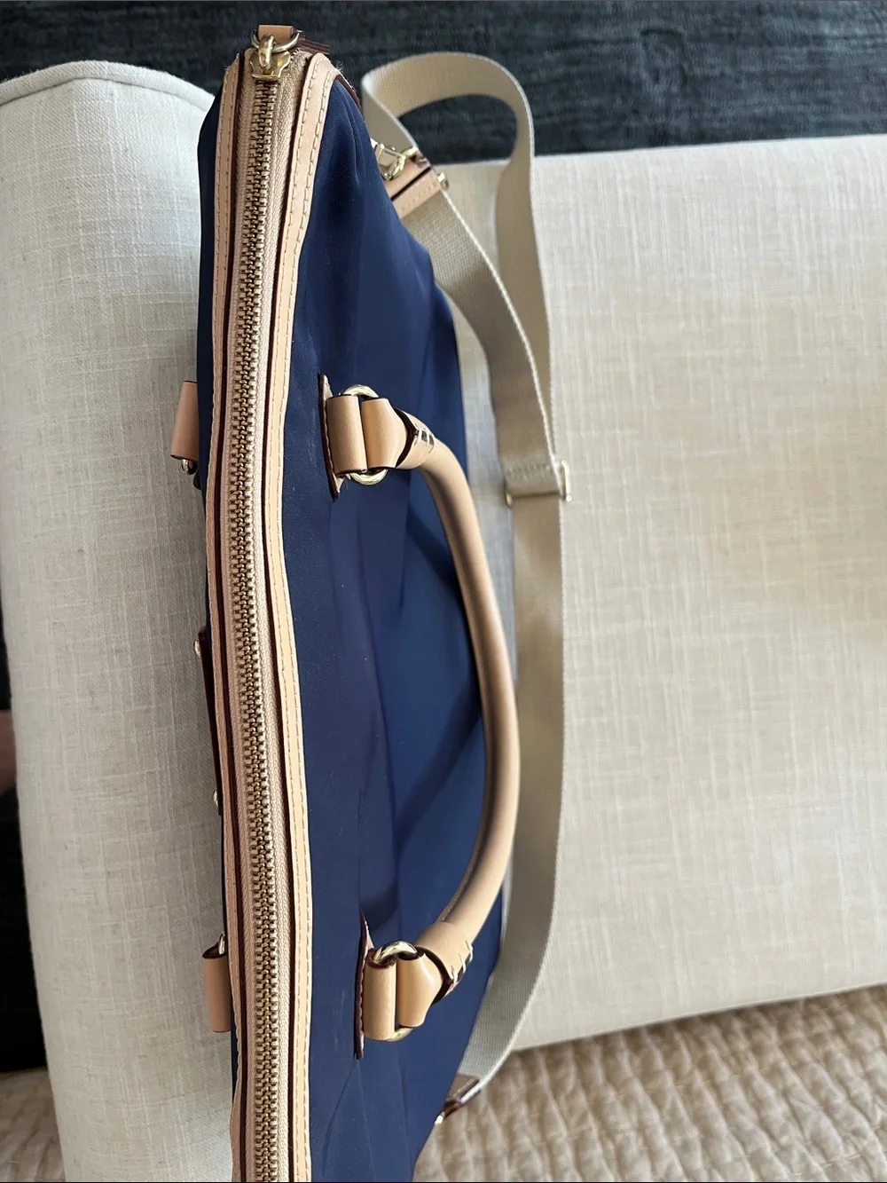 kate spade Navy Laptop Tote with Tan Leather Trim